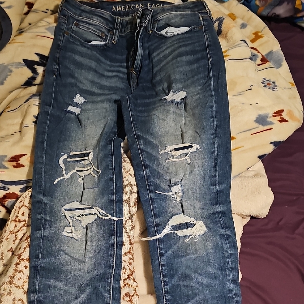 American Eagle Outfitters Ripped Blue Skinny Jeans Size 30x34 Worn Twice